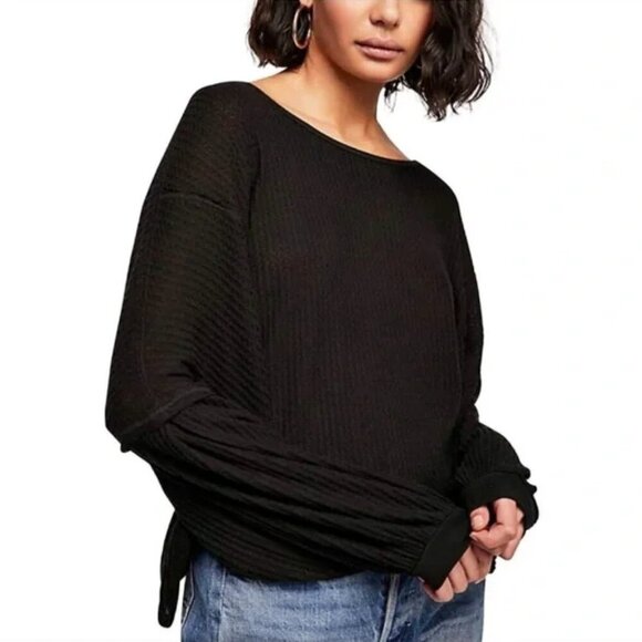 Women's S Free People We The Free Love Me Thermal Top Black Oversized Open Back - Picture 2 of 10